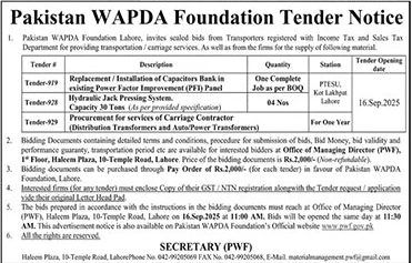 Pakistan Wapda Foundation Tender Notice